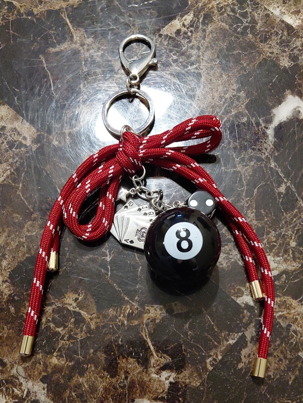 NWOT Piper K Feeling Lucky 8 Ball Dice Cards Bag Charm & Key Chain